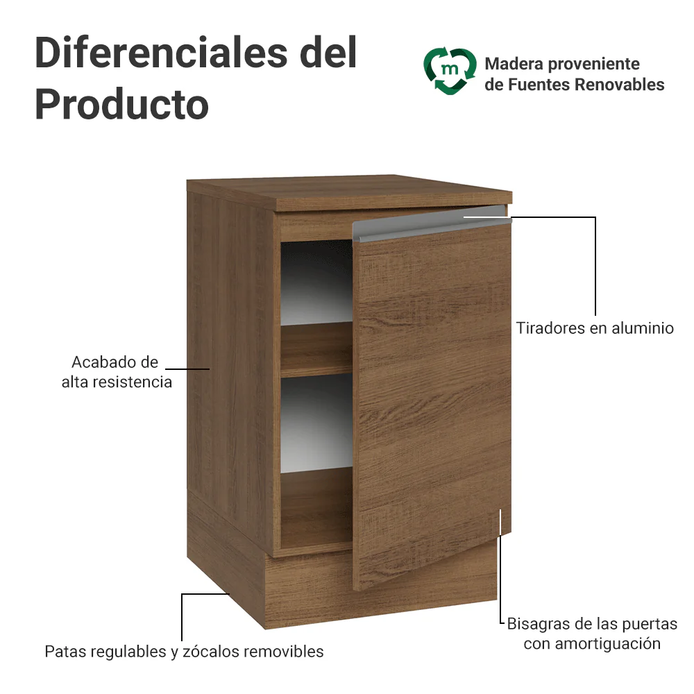 Bajo Mesada 50 x 60cm 1 Puerta (con mesada) Marrón Glamy - Image 3