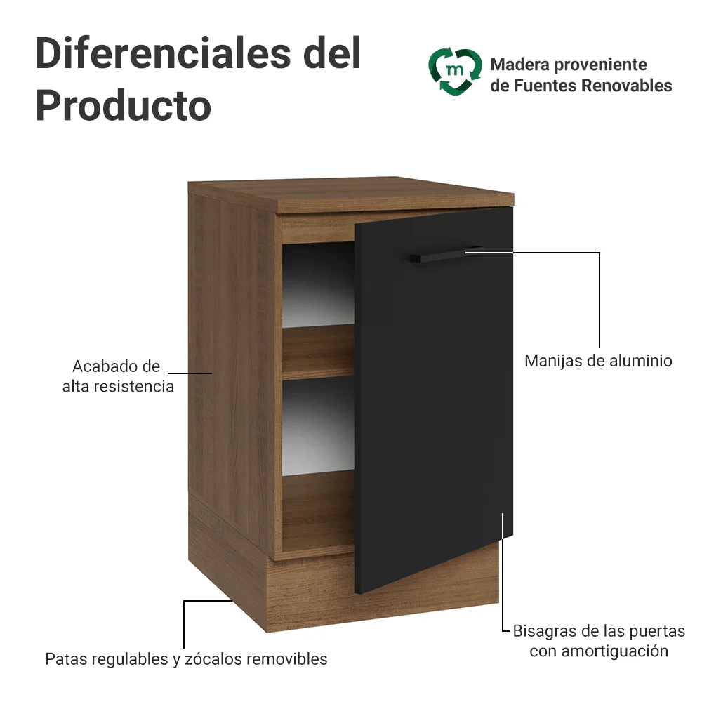 Bajo Mesada 50 x 60cm 1 Puerta (con mesada) Marrón/Negro Agata - Image 3