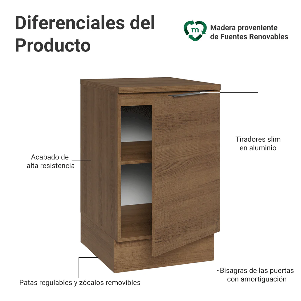 Bajo Mesada 50 x 60cm 1 Puerta (con mesada) Marrón Stella - Image 3