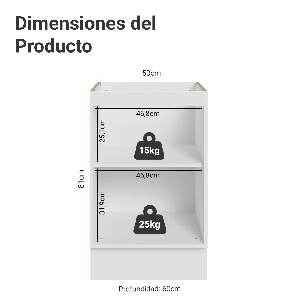 Bajo Mesada 50 x 60cm 1 Puerta (Sin Mesada) Ágata Blanco/Crema - Image 2