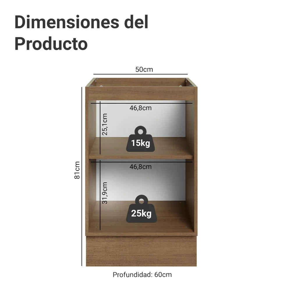 Bajo Mesada 50 x 60cm 1 Puerta (Sin Mesada) Marrón/Negro Agata - Image 2