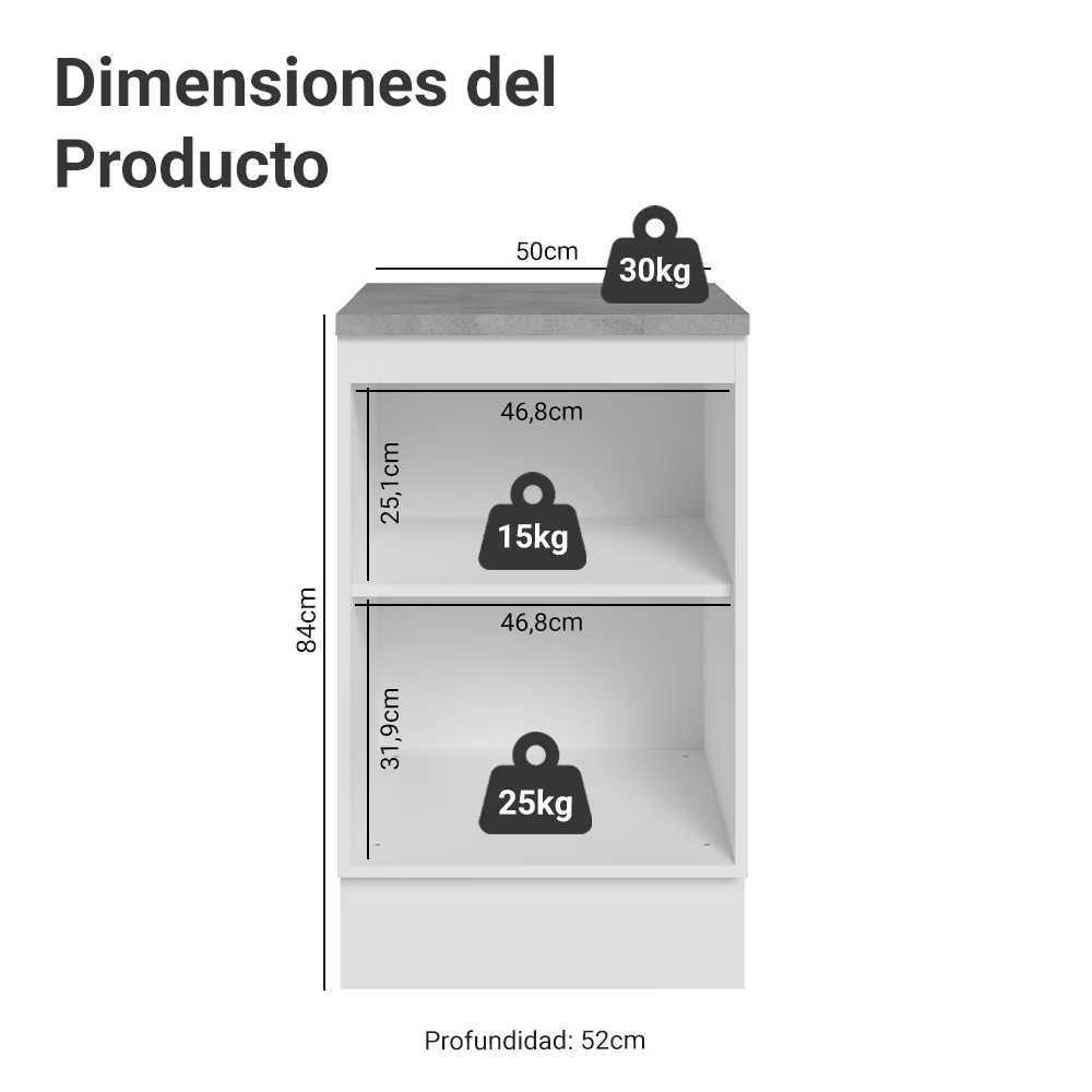 Bajo Mesada 50cm 1 puerta Blanco/Crema Agata Madesa - Image 2