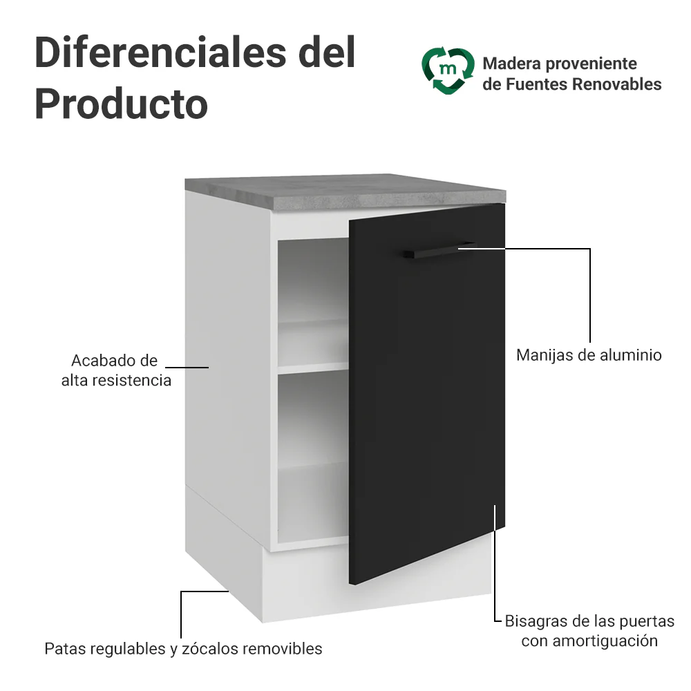 Bajo Mesada 50cm 1 Puerta Blanco/Negro Agata Madesa - Image 3