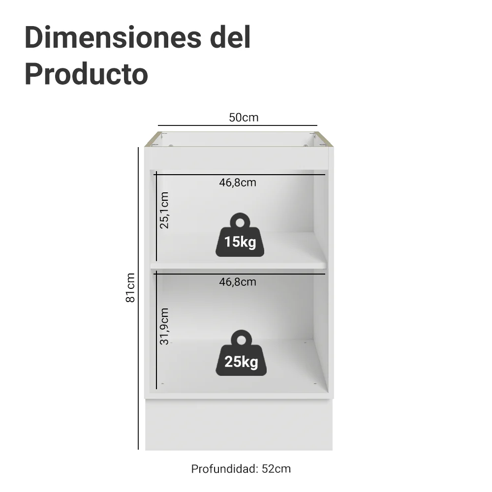 Bajo Mesada 50cm 1 Puerta (Sin Mesada) Blanco/Crema Vik Madesa - Image 2