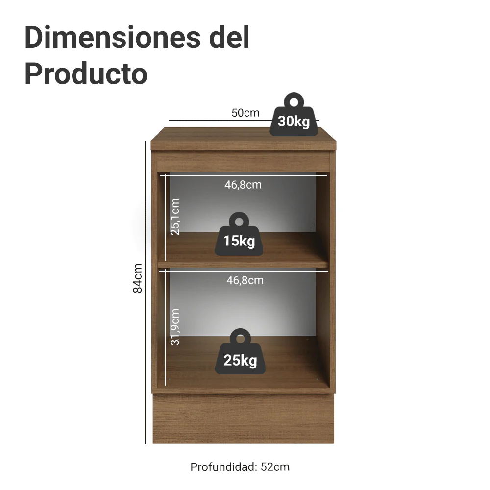 Bajo Mesada 50cm 1 Pueta (Con Mesada) Marrón/Crema Vik Madesa - Image 2