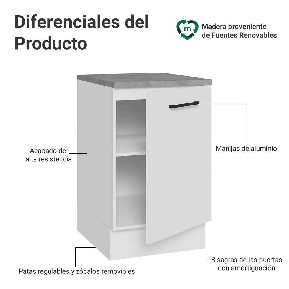 Bajo Mesada 50x60cm 1 Puerta (con mesada) Ágata Blanco - Image 3