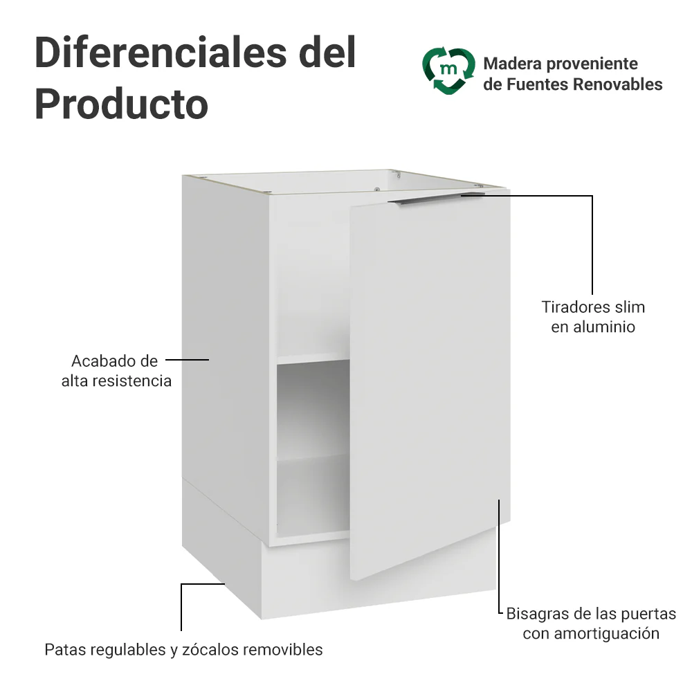 Bajo Mesada 50 x 60cm 1 Puerta (Sin Mesada) Blanco Stella - Image 3