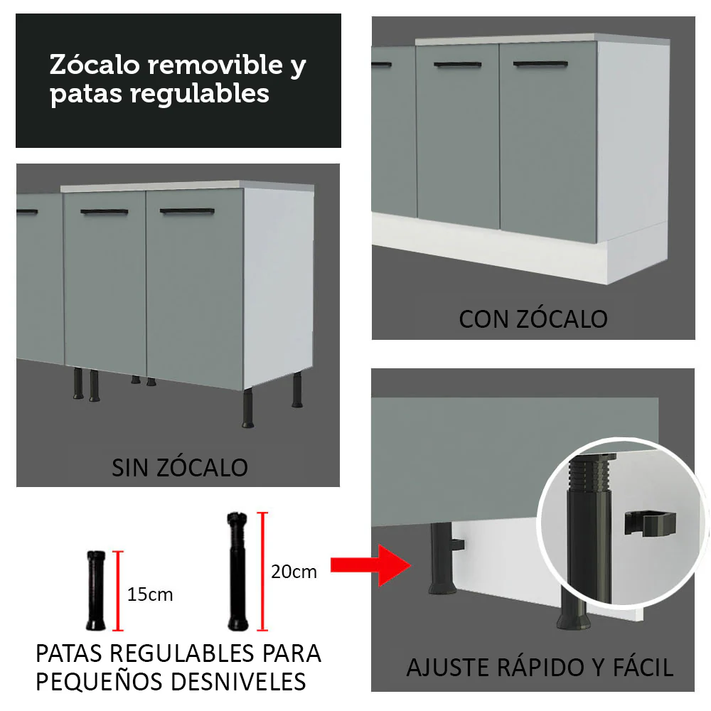 Bajo Mesada 60 cm 3 Cajones Agata Blanco/Gris - Image 8