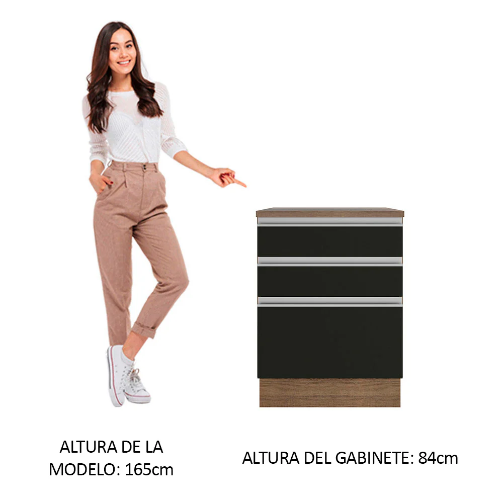 Bajo Mesada 60 cm 3 Cajones Glamy Marrón/Negro - Image 5