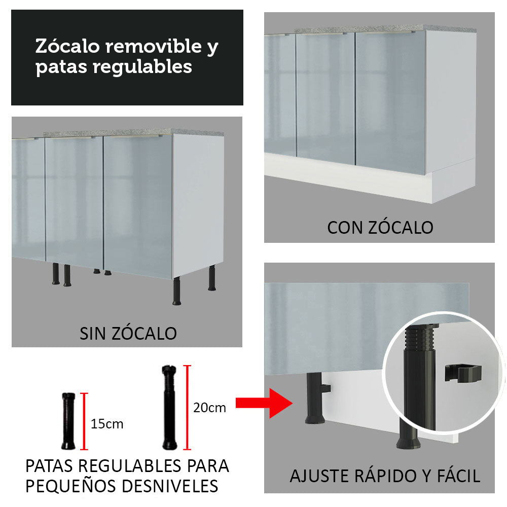 Bajo Mesada 60 cm x 60 cm, 3 Cajones Lux Blanco/Gris - Image 9