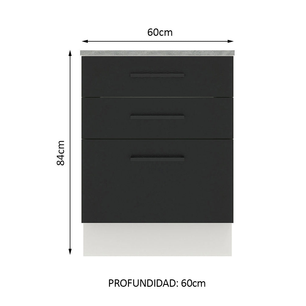 Bajo Mesada 60 x 60 cm 3 Cajones (Con Mesada) Blanco/Negro Agata Madesa - Image 2