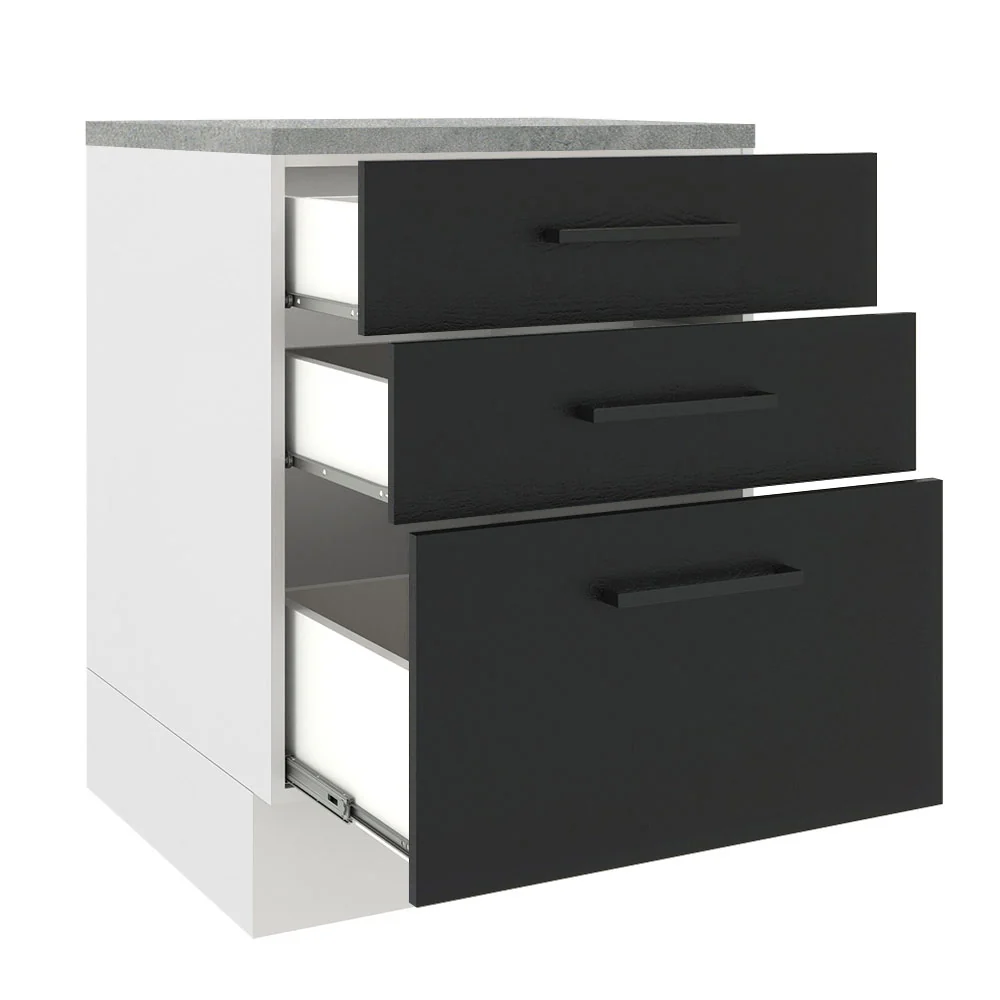 Bajo Mesada 60 x 60 cm 3 Cajones (Con Mesada) Blanco/Negro Agata Madesa - Image 6