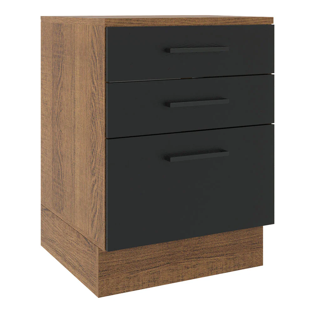 Bajo Mesada 60 x 60 cm 3 Cajones (Con Mesada) Marrón/Negro Agata Madesa
