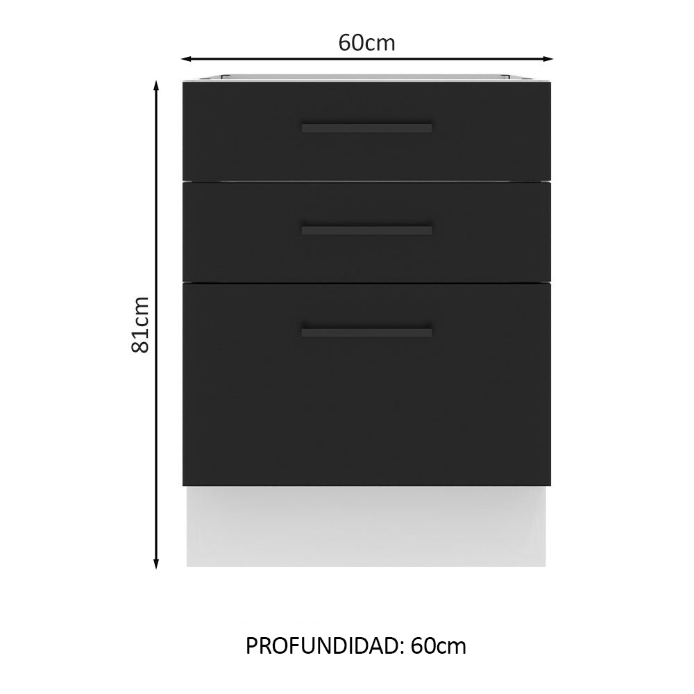 Bajo Mesada 60 x 60 cm 3 Cajones (Sin Mesada) Blanco/Negro Agata Madesa - Image 2