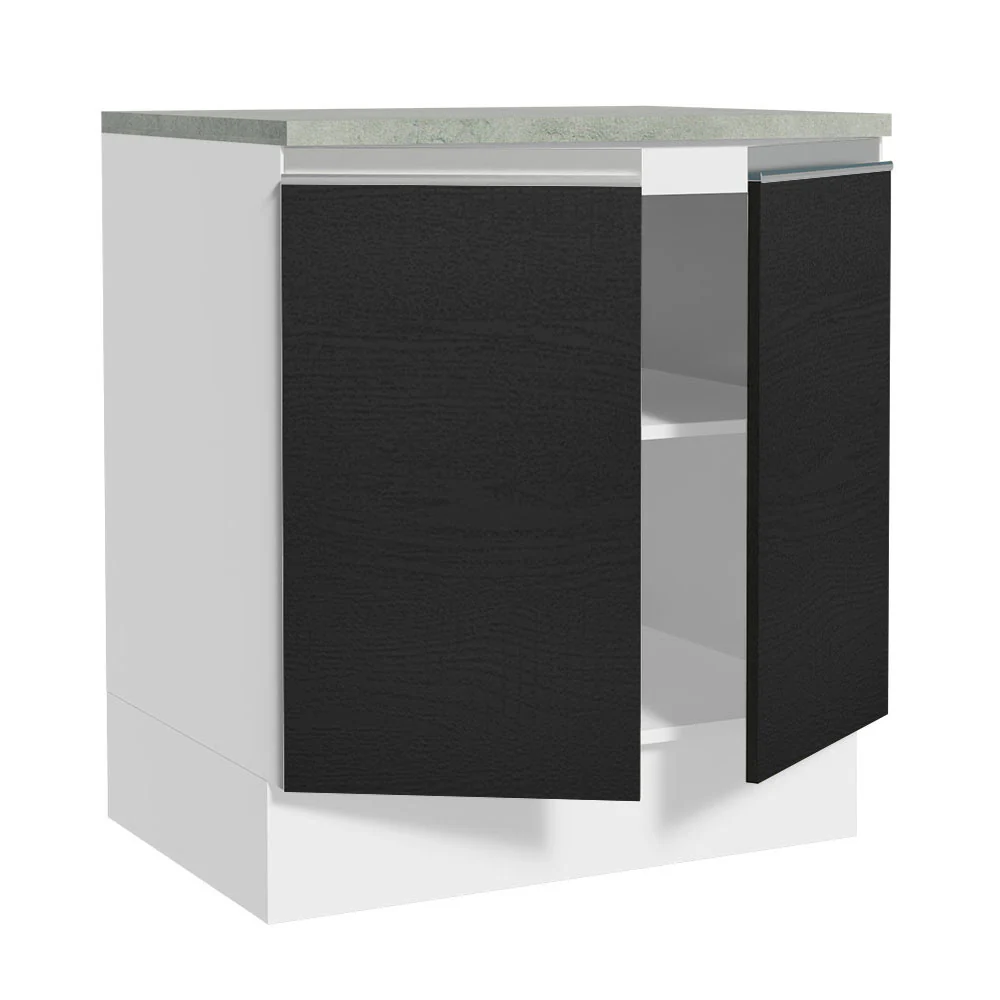 Bajo Mesada 70 x 60 cm 2 Puertas (Con Mesada) Blanco/Negro Glamy Madesa - Image 4