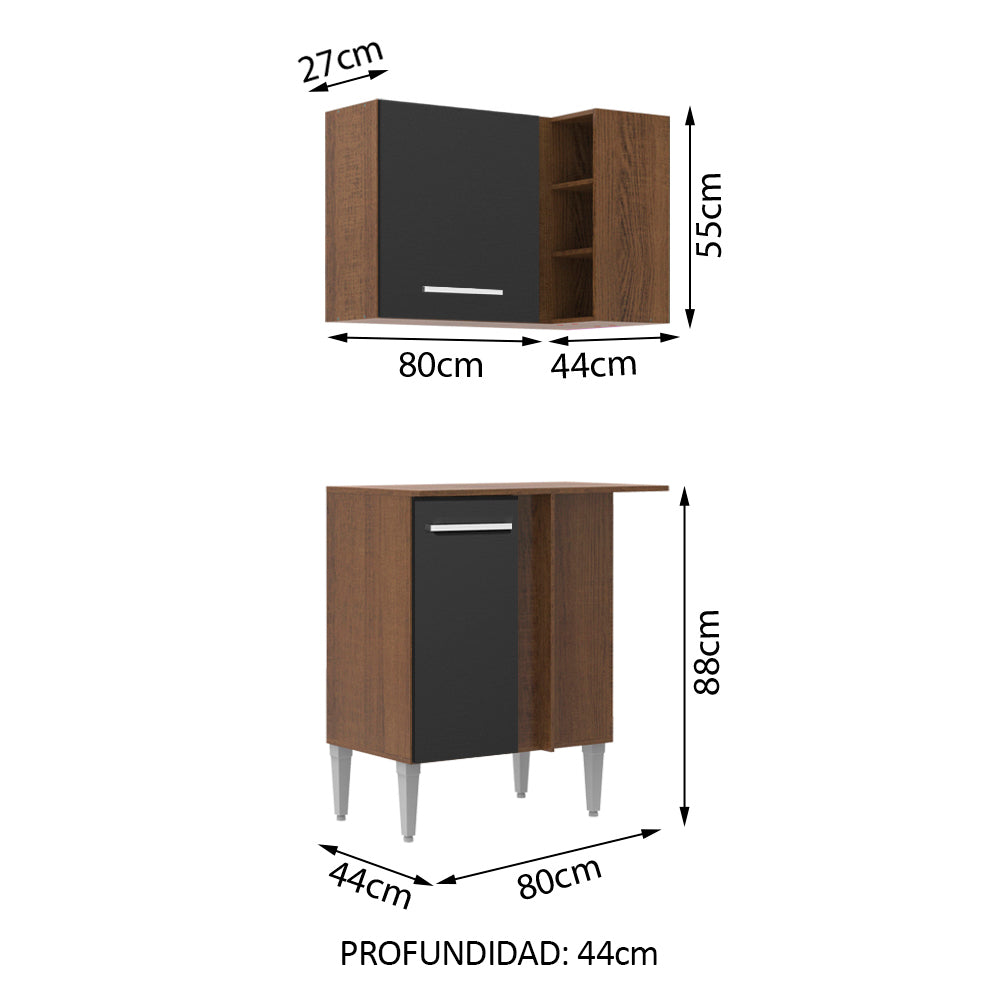 Bajo Mesada 80 cm Sin cajones 2 Puertas Marrón/Negro - Image 2