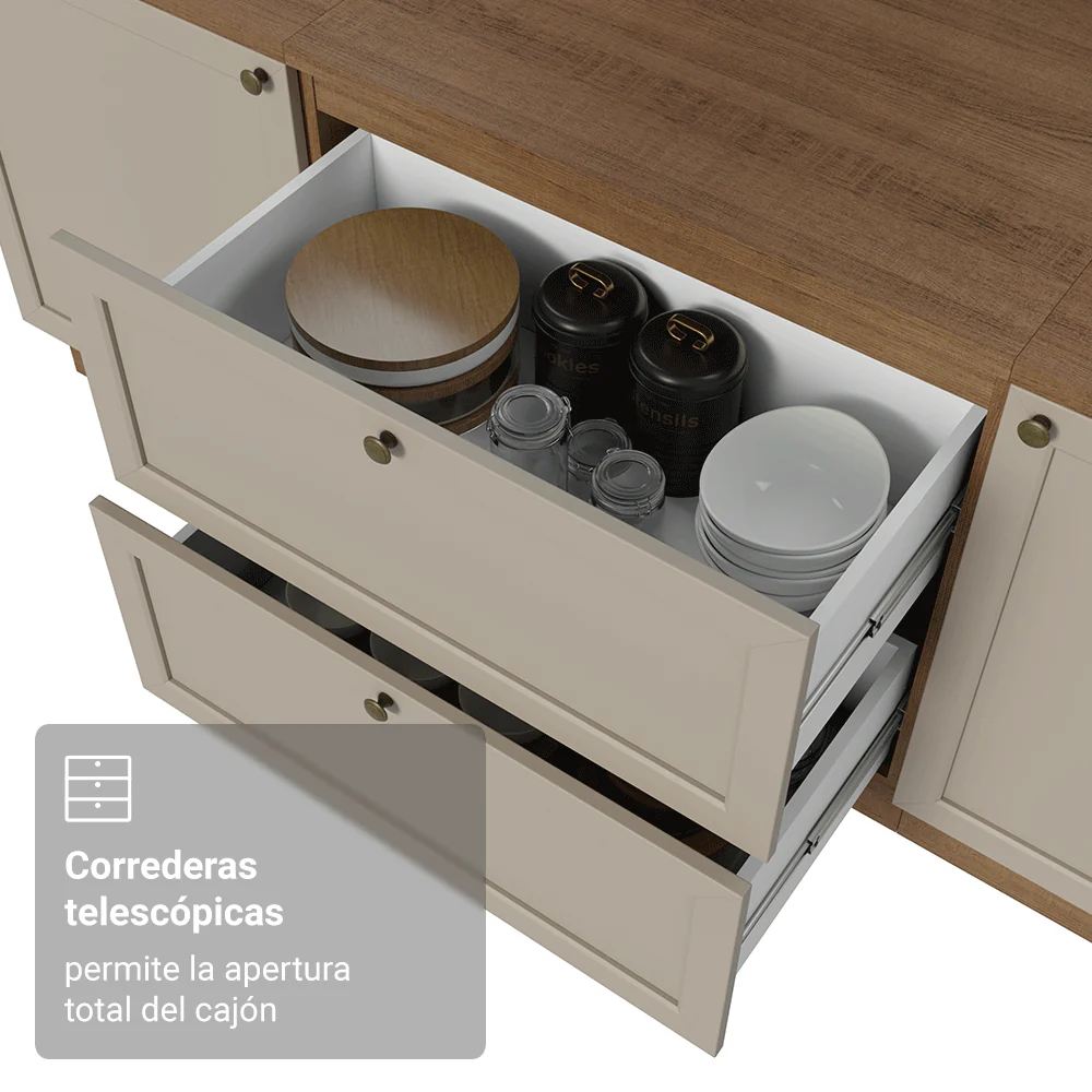 Bajo Mesada 80 x 60 cm 2 Cajones (Sin Mesada) Marrón/Crema Vik Madesa - Image 6