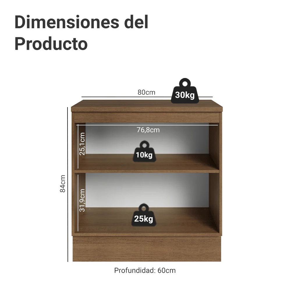 Bajo Mesada 80 x 60 cm 2 Puetas (Con Mesada) Marrón/Crema Vik Madesa - Image 2