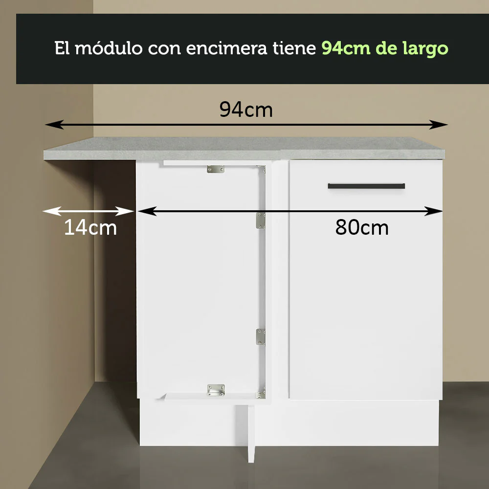 Bajo Mesada 94 cm Sin cajones 1 Puerta Agata Blanco - Image 4