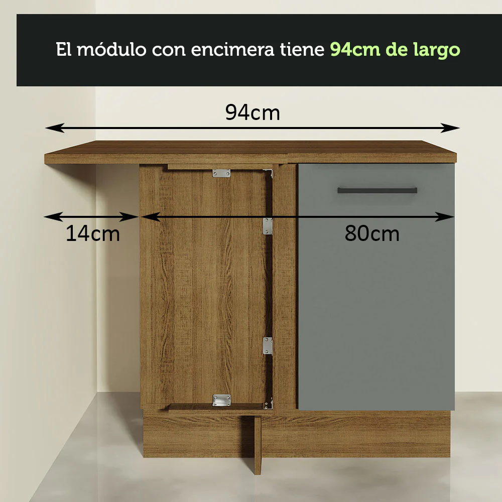 Bajo Mesada 94 cm Sin cajones 1 Puerta Agata Marrón/Gris - Image 6