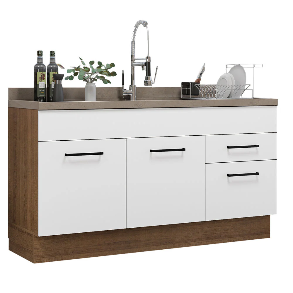 Bajo Mesada Agata 150 cm 2 Puertas y 2 Cajones (Sin Mesada) Marrón/Blanco - Image 3
