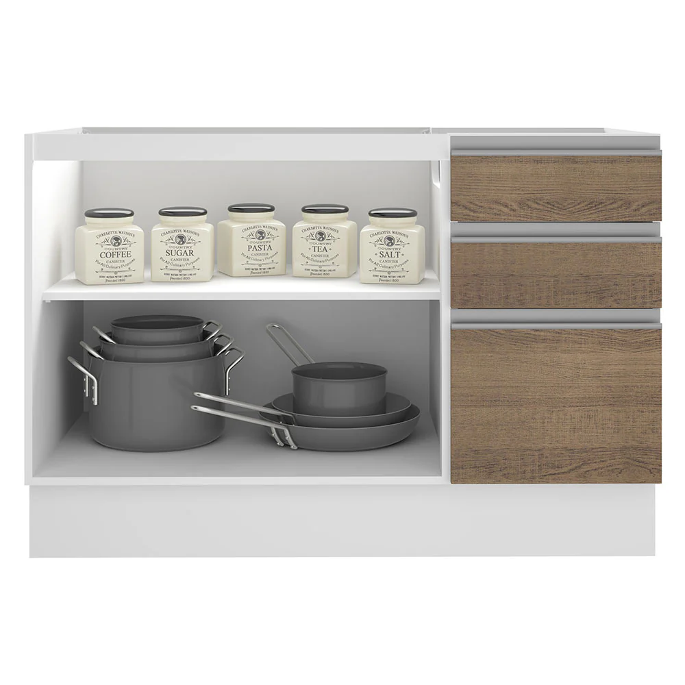 Bajo Mesada para Bacha Glamy 120 cm 2 Puertas y 3 Cajones (Sin Mesada y Bacha) Blanco/Marrón Glamy Madesa - Image 3
