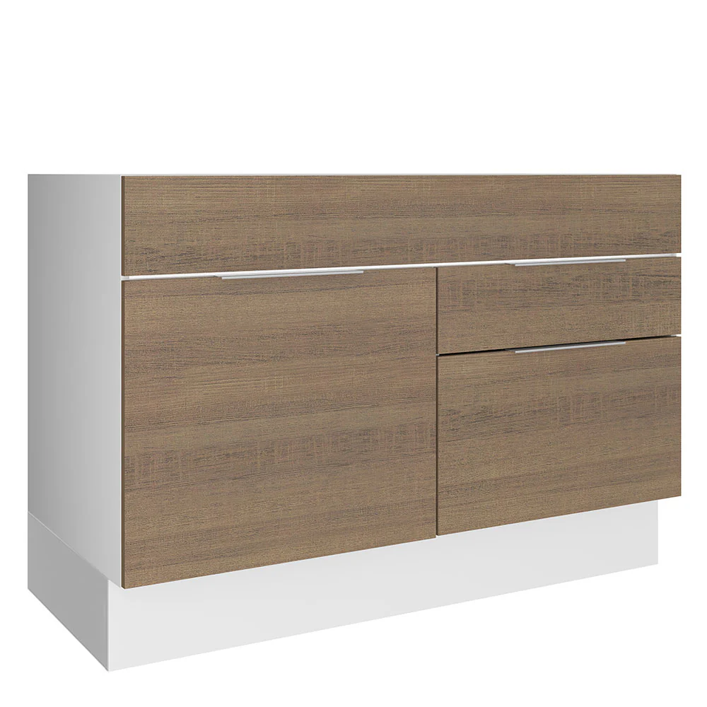 Bajo Mesada para Bacha 120 cm 1 Puerta e 2 Cajones (Sin Mesada y Bacha) Blanco/Marrón Stella Madesa
