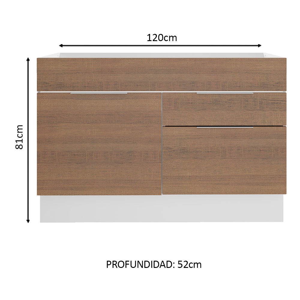 Bajo Mesada para Bacha 120 cm 1 Puerta e 2 Cajones (Sin Mesada y Bacha) Blanco/Marrón Stella Madesa - Image 2