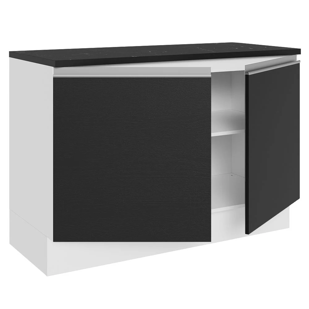 Bajo Mesada Cocina 100% MDF 120 cm 2 Puertas (Con Mesada) Blanco/Negro Acordes Madesa - Image 5