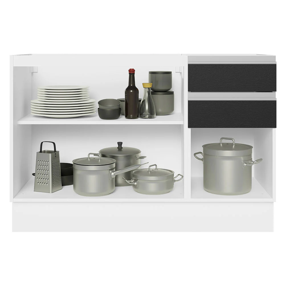 Bajo Mesada para Bacha 100% MDF 120 cm 3 Puertas 2 Cajones Blanco/Negro Acordes Madesa - Image 5