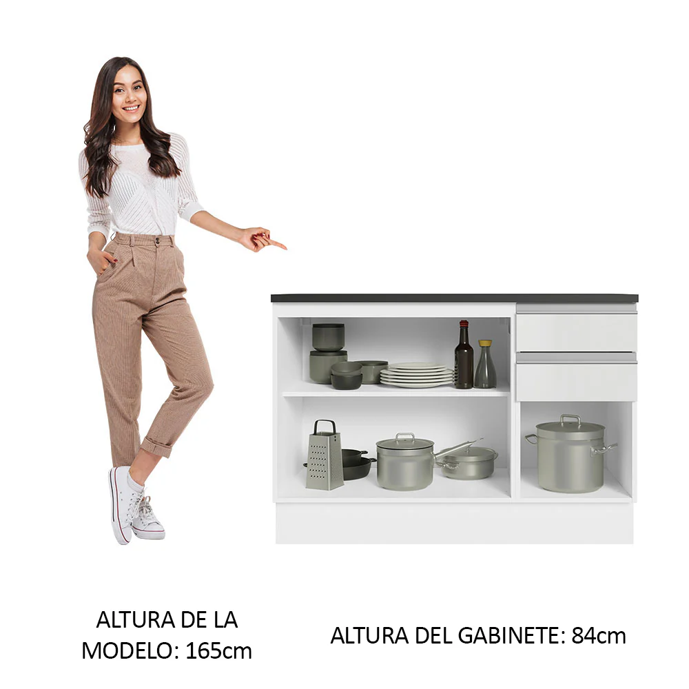Bajo Mesada Cocina 100% MDF 120 cm 3 Puertas e 2 Cajones Blanco Acordes Madesa - Image 3