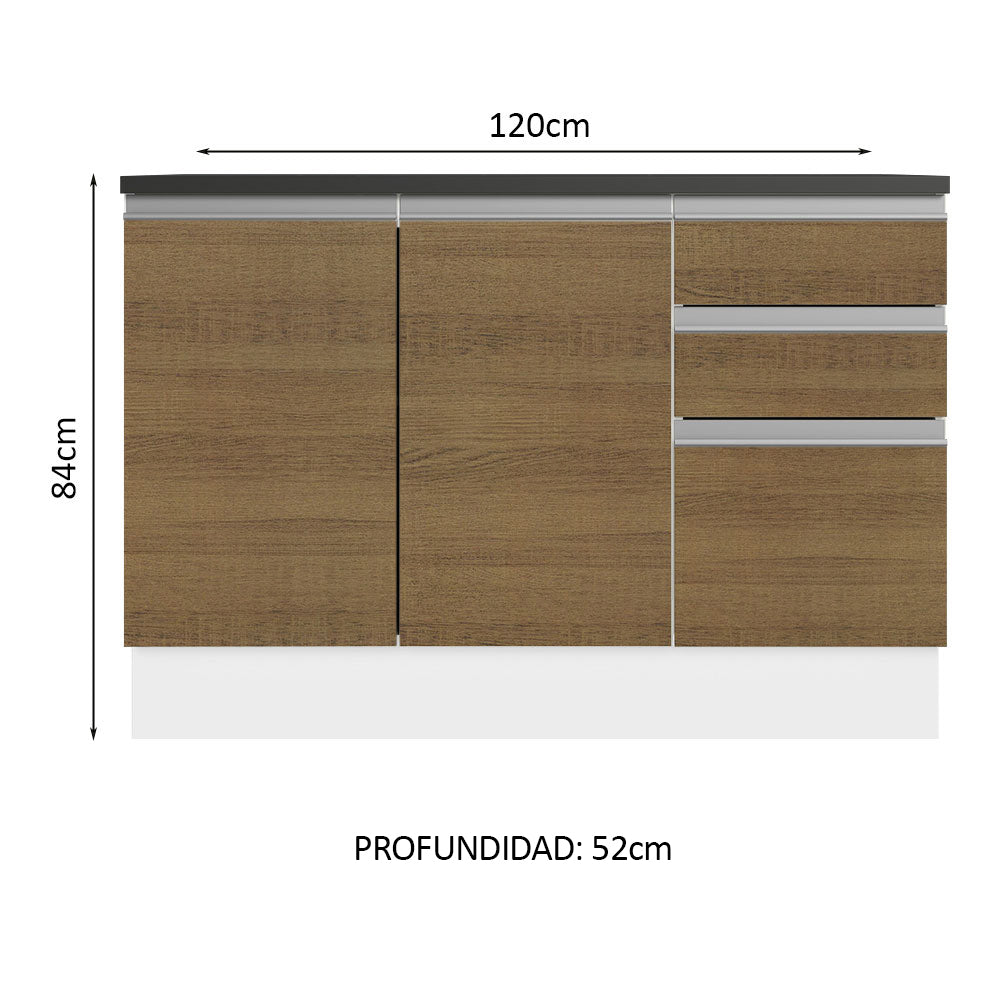 Bajo Mesada Cocina 100% MDF 120 cm 3 Puertas e 2 Cajones Blanco/Marrón Acordes Madesa - Image 2