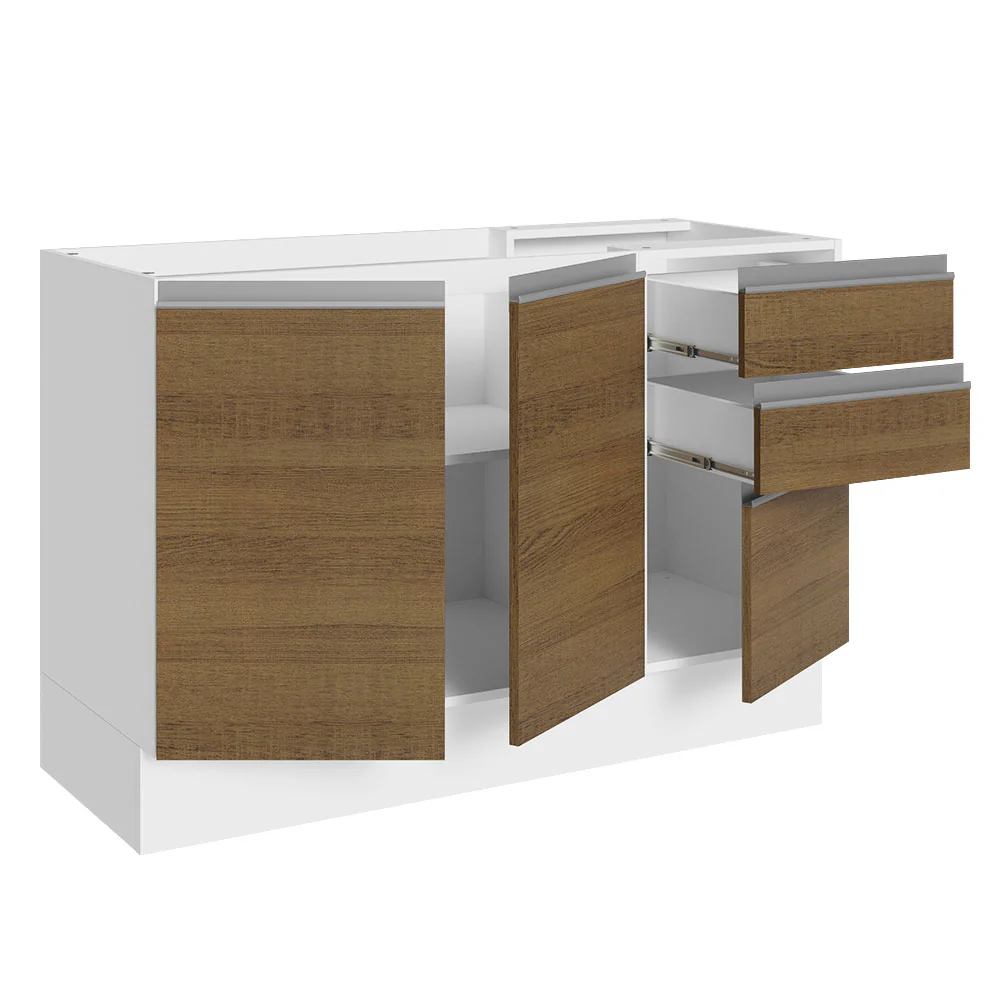 Bajo Mesada para Bacha 100% MDF 120 cm 3 Puertas e 2 Cajones Blanco/Marrón Acordes Madesa - Image 6