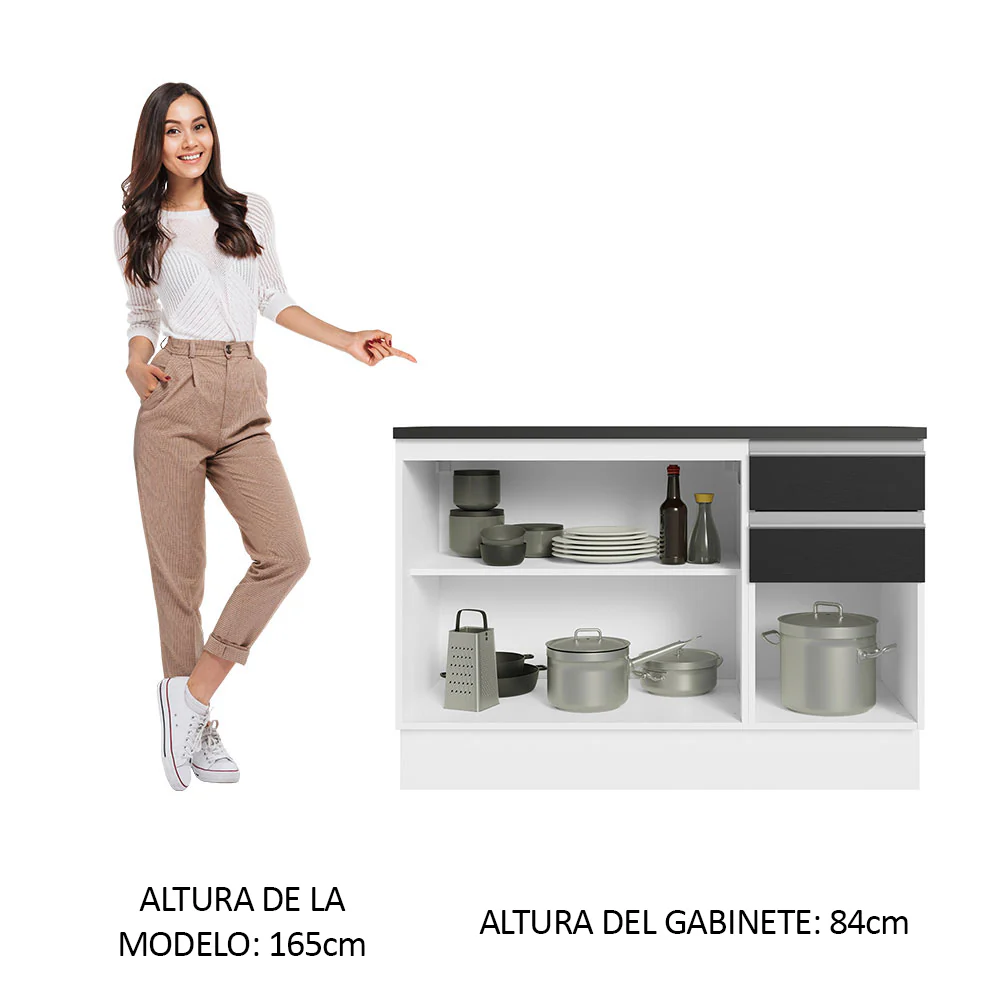 Bajo Mesada Cocina 100% MDF 120 cm 3 Puertas e 2 Cajones Blanco/Negro Acordes Madesa - Image 3