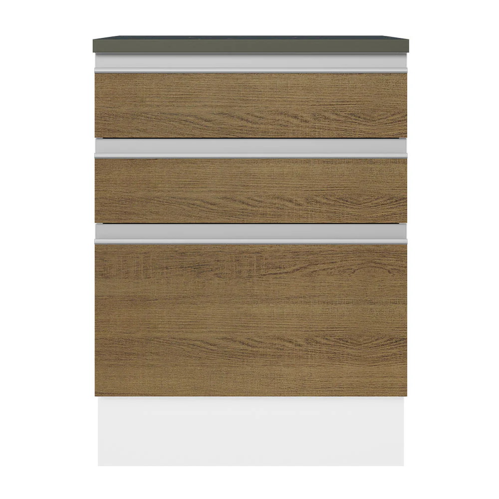 Bajo Mesada Cocina 100% MDF 60 cm 3 Cajones Blanco/Marrón Acordes Madesa - Image 6