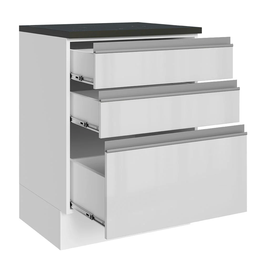 Bajo Mesada Cocina 100% MDF 60 cm 3 Cajones Frentes Blanco Brillante Acordes Madesa - Image 7