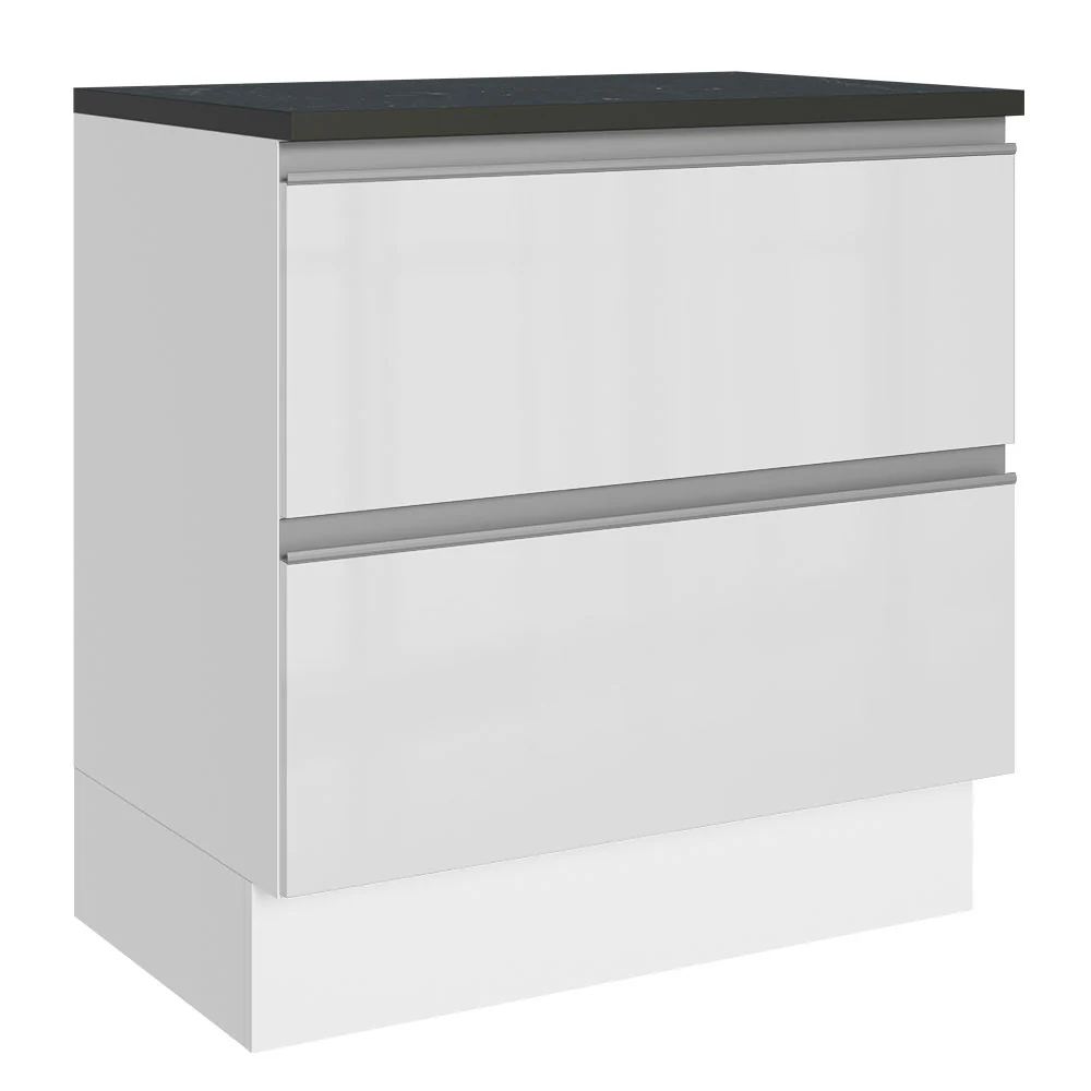 Bajo Mesada Cocina 100% MDF 80 cm 2 Cajones Frentes Blanco Brillante Acordes Madesa