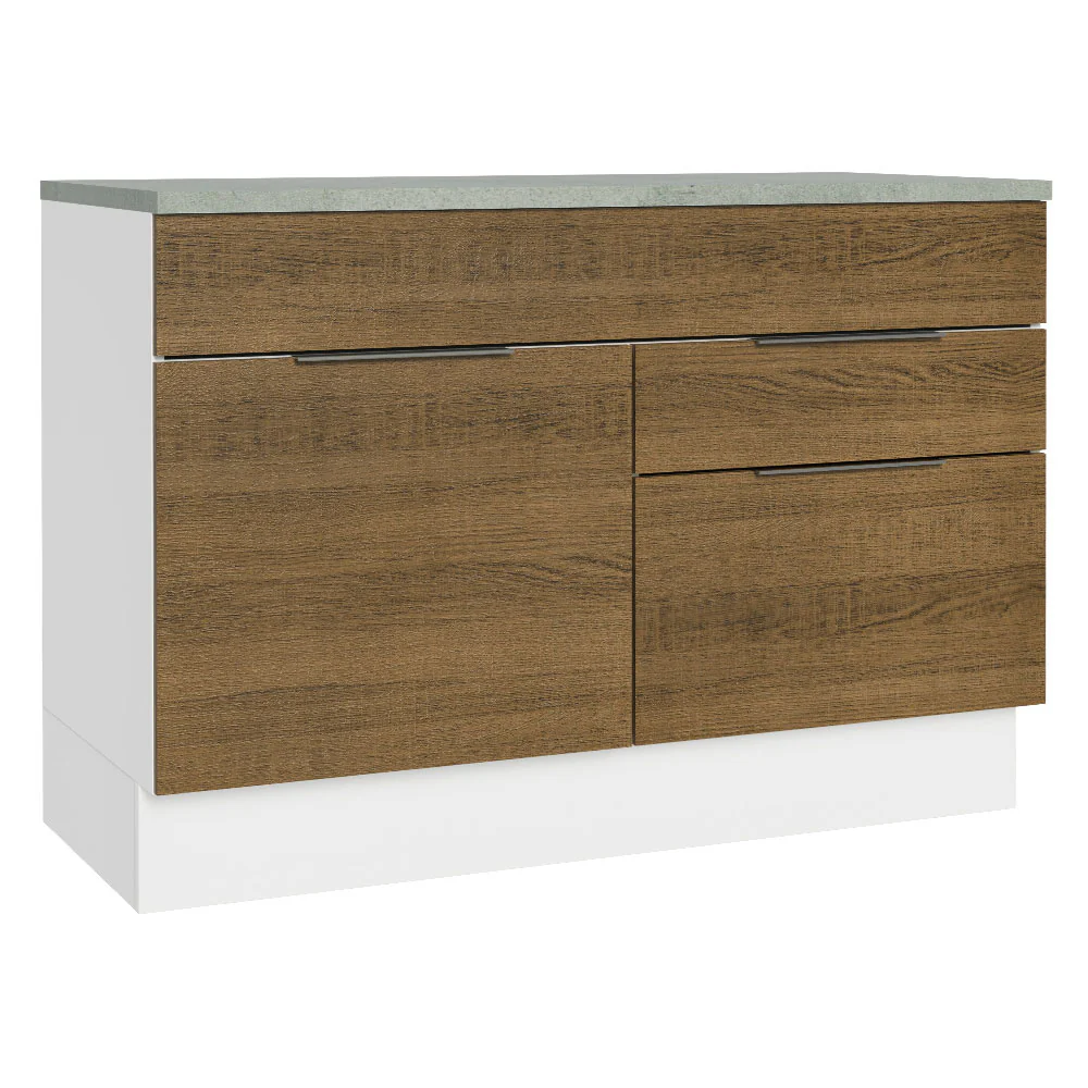 Bajo Mesada Cocina 120 cm 1 Puertas e 2 Cajones (Con Mesada) Blanco/Marrón Stella Madesa