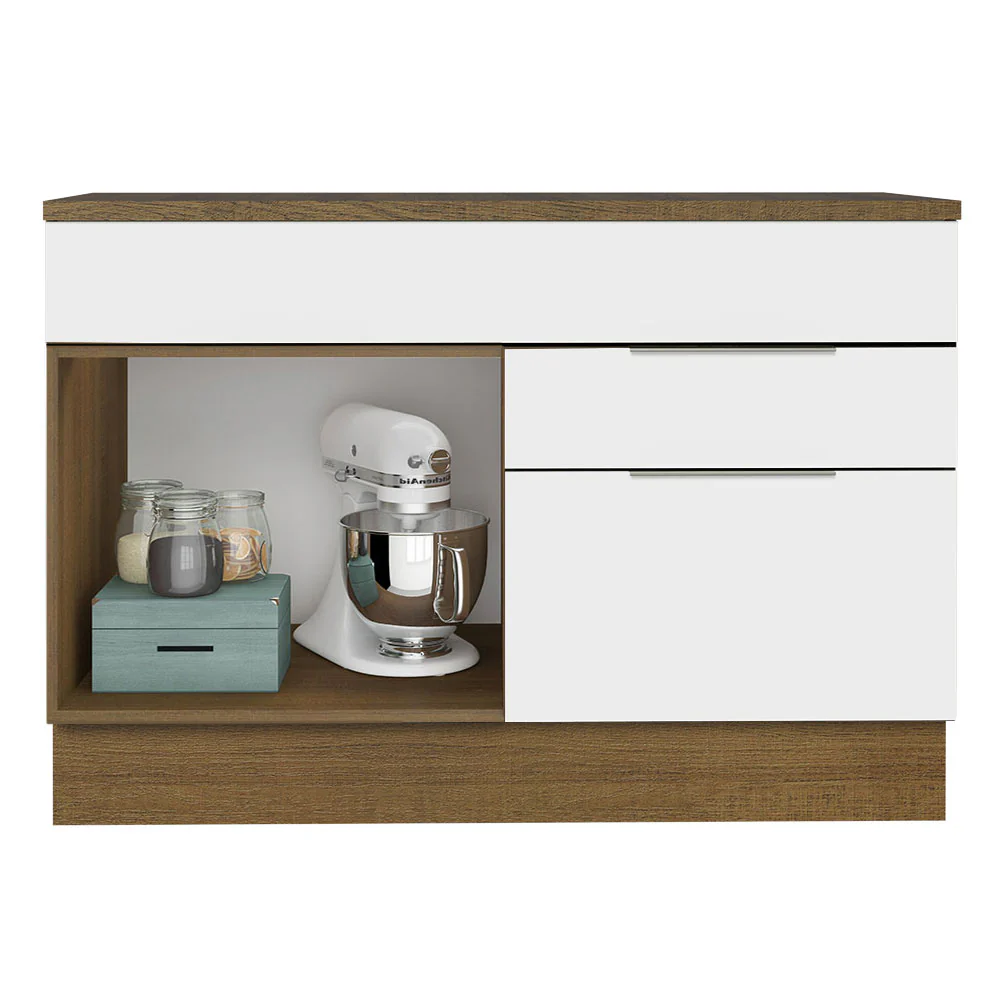 Bajo Mesada Cocina 120 cm 1 Puertas e 2 Cajones (Con Mesada) Marrón/Blanco Stella Madesa - Image 6
