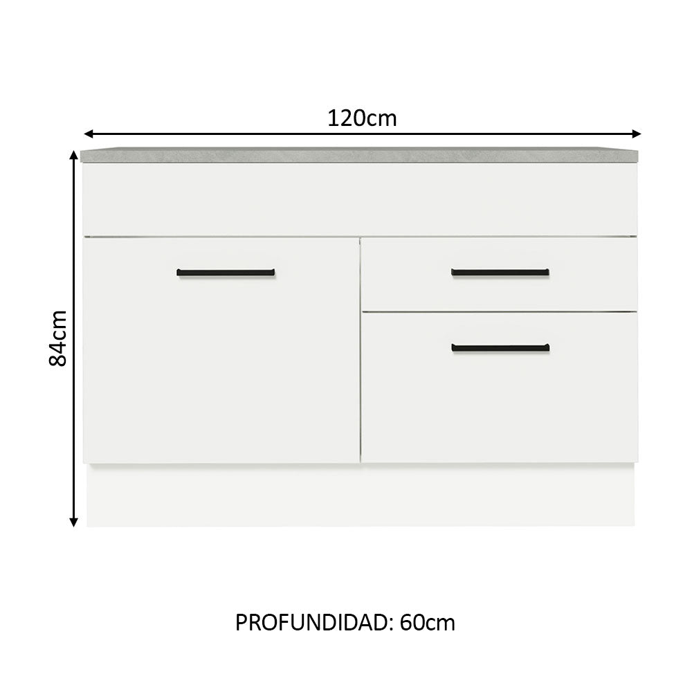Bajo Mesada Cocina 120 x 60 cm 1 Puerta 2 Cajones Blanco (Con Mesada) Agata Madesa - Image 2