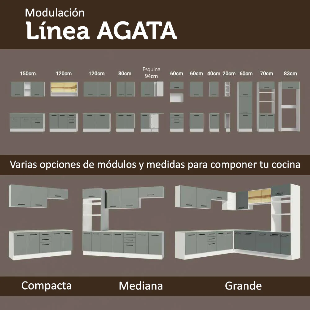 Bajo Mesada Cocina 120 x 60 cm 1 Puerta 2 Cajones (Sin Mesada) Blanco/Gris Agata Madesa - Image 8