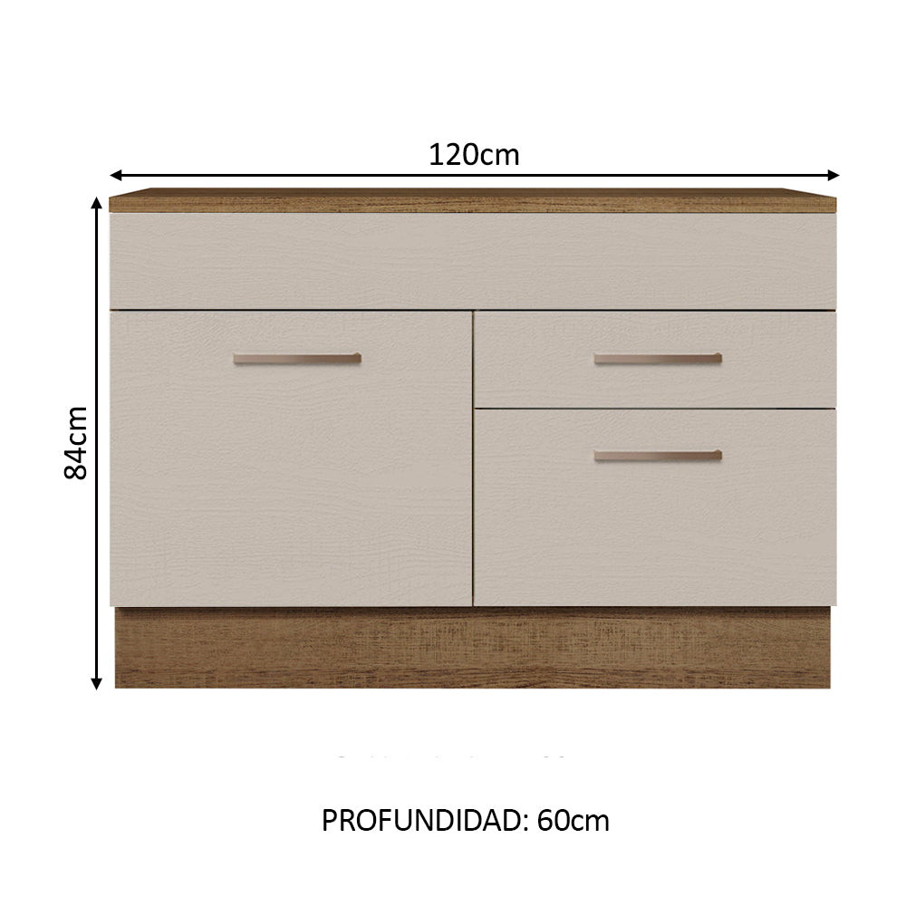 Bajo Mesada Cocina 120 x 60 cm 1 Puerta 2 Cajones Marrón/Crema (Con Mesada) Agata Madesa - Image 2