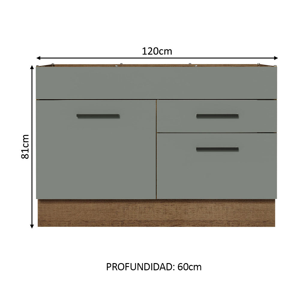 Bajo Mesada Cocina 120 x 60 cm 1 Puerta 2 Cajones (Sin Mesada) Marrón/Gris Agata Madesa - Image 2