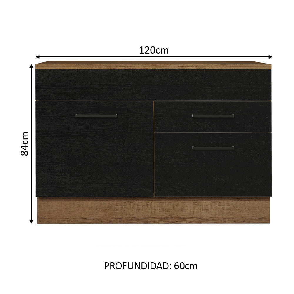 Bajo Mesada Cocina 120 x 60 cm 1 Puerta 2 Cajones (Con Mesada) Marrón/Negro Agata Madesa - Image 2