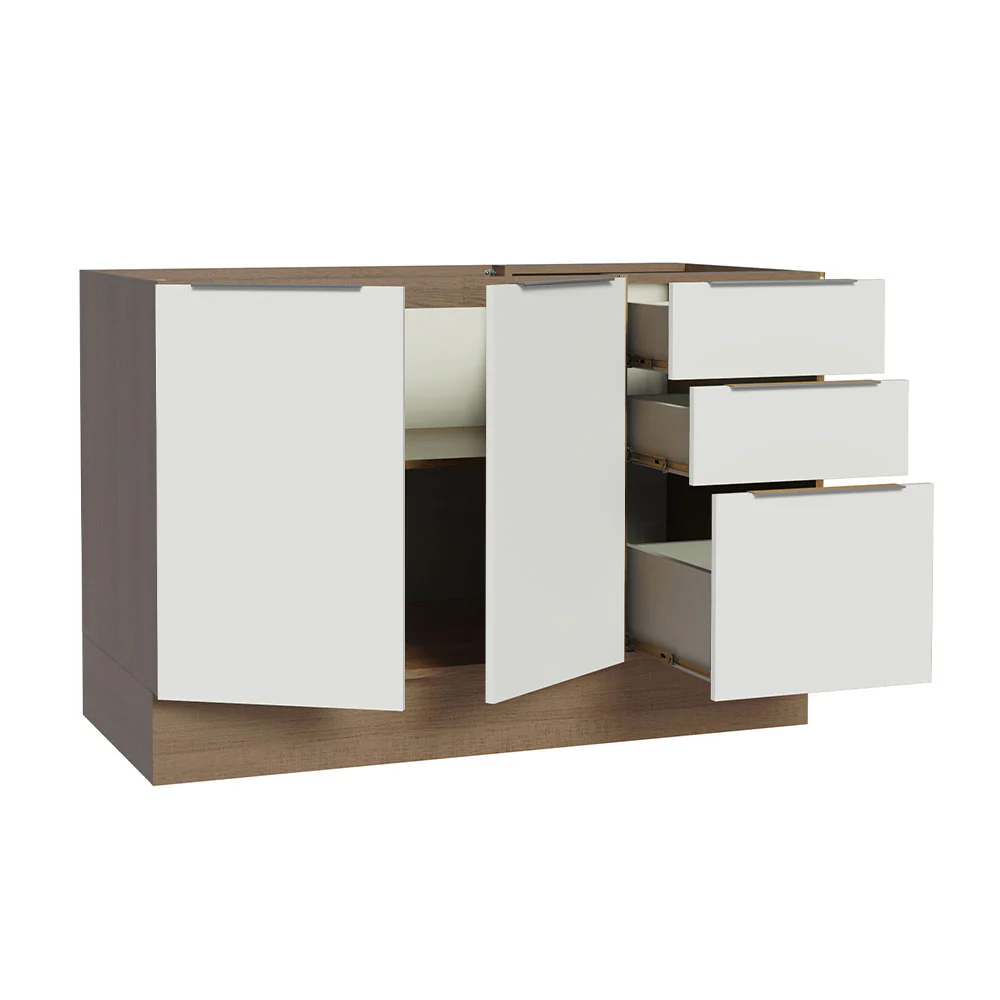 Bajo Mesada Cocina 120 x 60 cm 2 Puertas e 3 Cajones (Sin Mesada) Marrón/Blanco Stella Madesa - Image 7