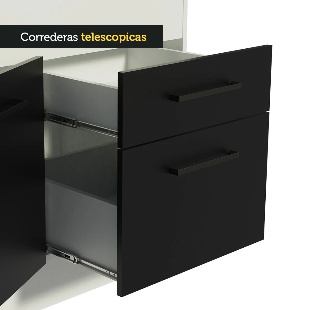 Bajo Mesada Cocina 150 cm 2 Puertas e 2 Cajones (Con Mesada) Blanco/Negro Agata Madesa - Image 5