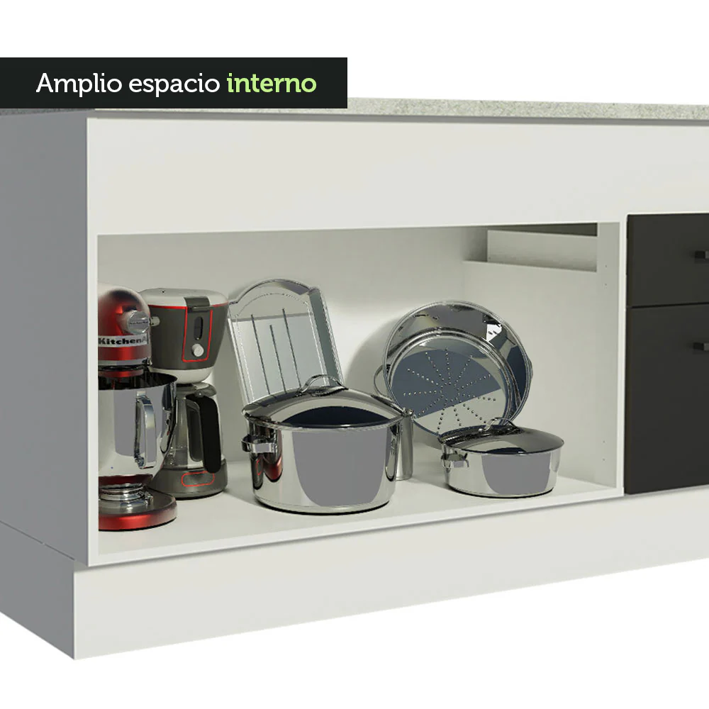 Bajo Mesada Cocina 150 cm 2 Puertas e 2 Cajones (Con Mesada) Blanco/Negro Agata Madesa - Image 7