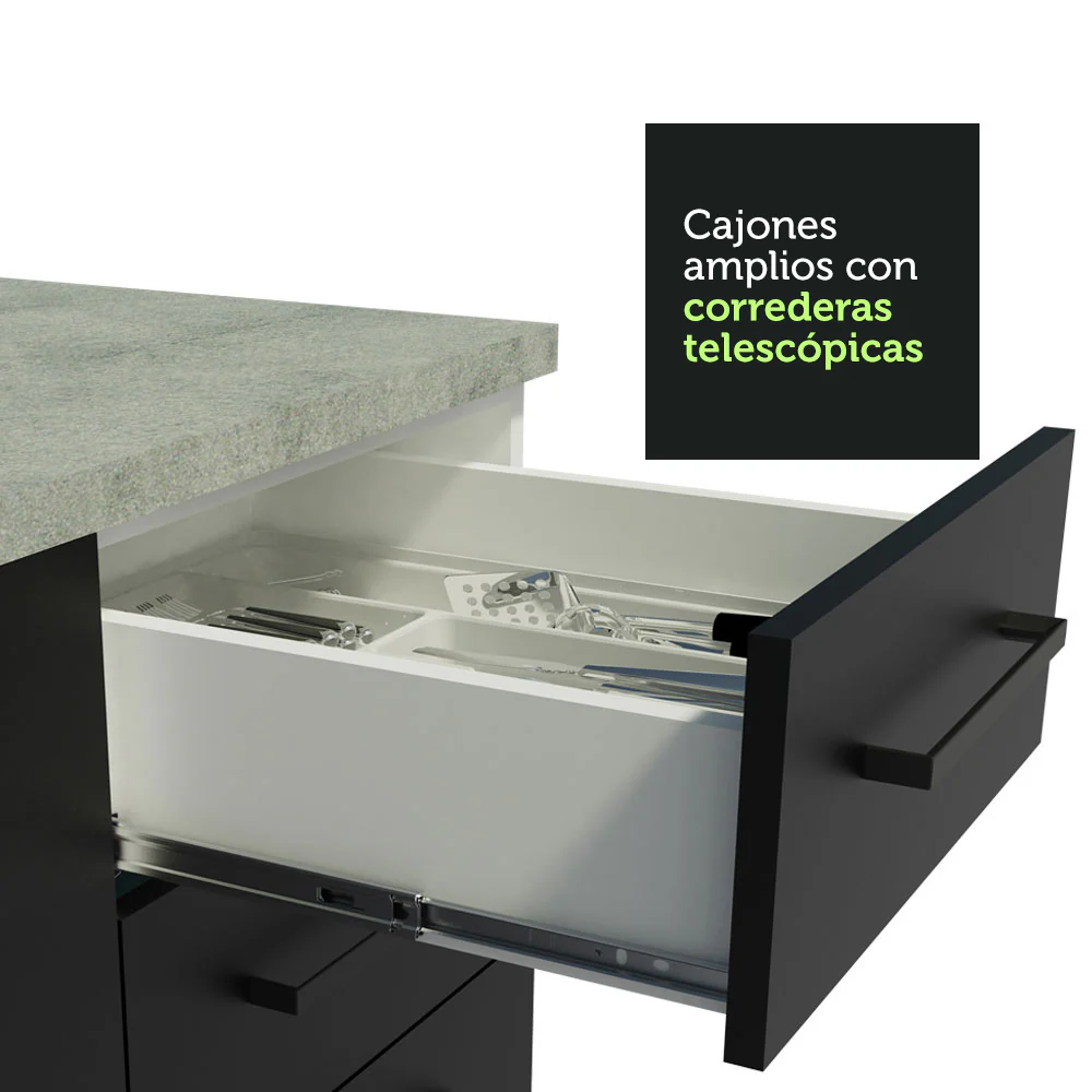 Bajo Mesada Cocina 150 cm 2 Puertas e 2 Cajones (Sin Mesada y Bacha) Blanco/Negro Agata Madesa - Image 6