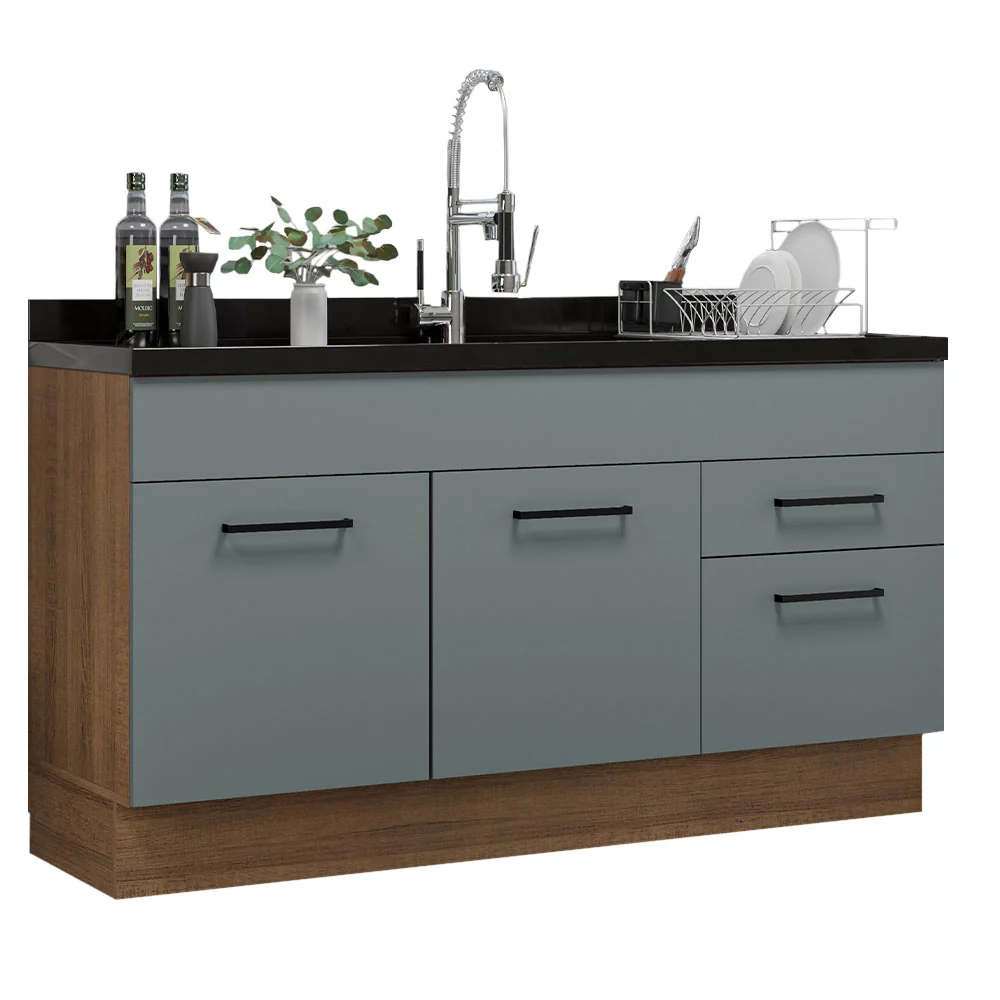Bajo Mesada Cocina 150 cm 2 Puertas e 2 Cajones (Sin Mesada y Bacha) Marrón/Gris Agata Madesa - Image 2