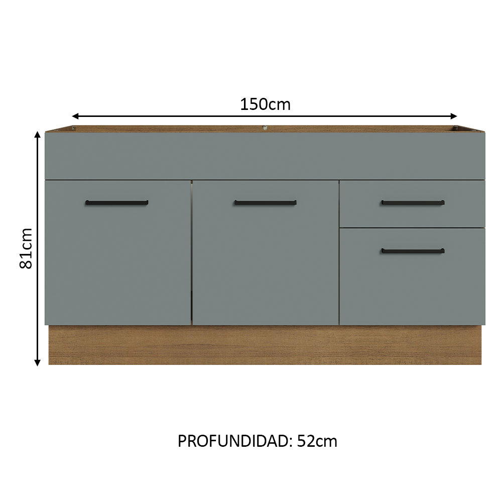 Bajo Mesada Cocina 150 cm 2 Puertas e 2 Cajones (Sin Mesada y Bacha) Marrón/Gris Agata Madesa - Image 3